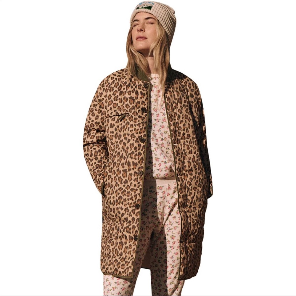 THE GREAT. Leopard Print Puffer Jacket